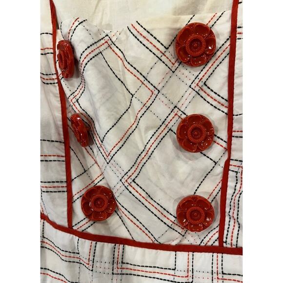 Anthropologie Floreat Dress 2 Embroidered Sleeveless Ivory Red VTG Look! - Picture 4 of 6
